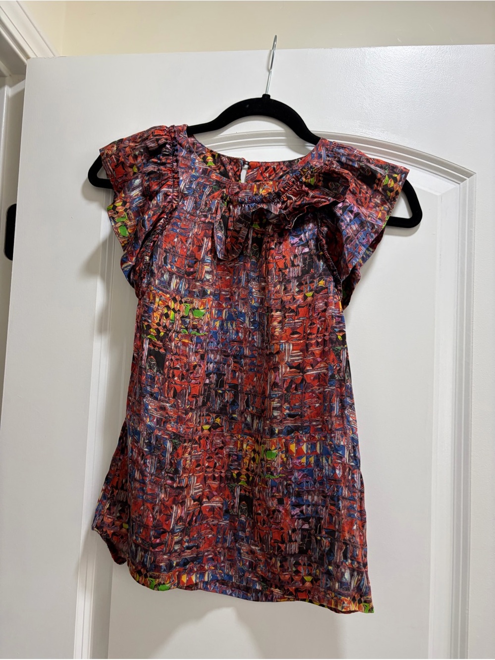 3.1 Phillip Lim Silk Colorful Abstract Print Ruffle Blouse Top Size 2